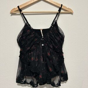 NWT Free People Femme Fatale printed floral mesh cami tank size small